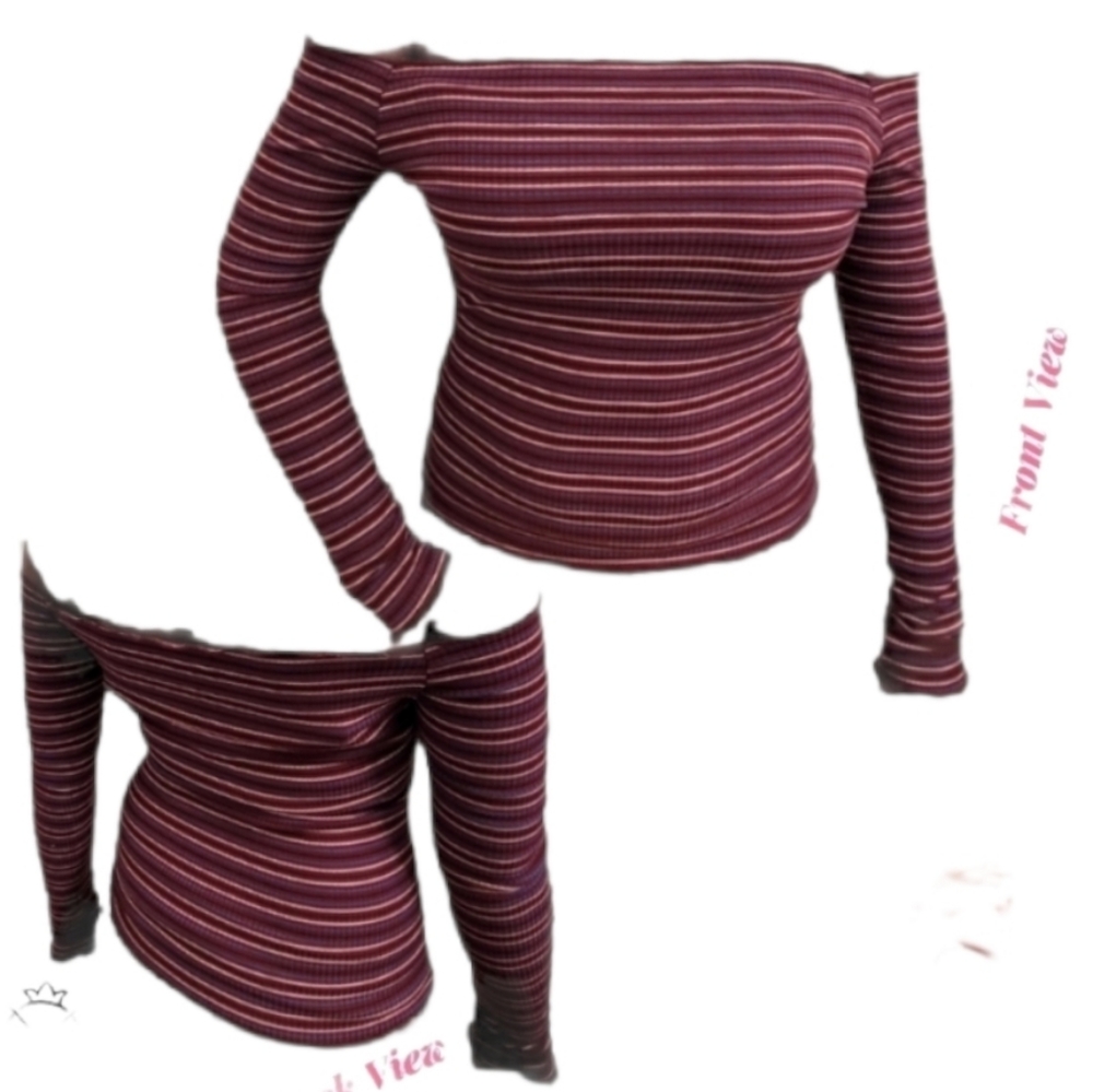 Poof Striped Lettuce Trim Red Striped Long Sleeve